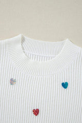 Heart Sequin Round Neck Long Sleeve Sweater - Trendsi - Flyclothing LLC