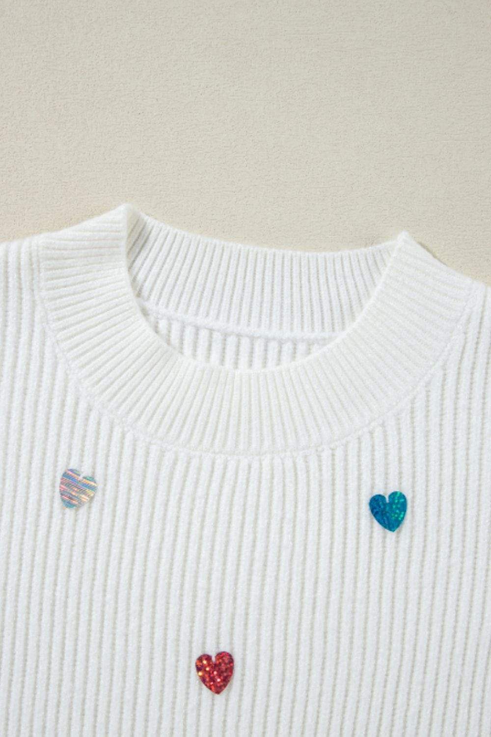 Heart Sequin Round Neck Long Sleeve Sweater - Trendsi - Flyclothing LLC