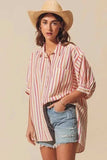 SO ME Multicolored Stripe Button Down Shirt - Trendsi - Flyclothing LLC