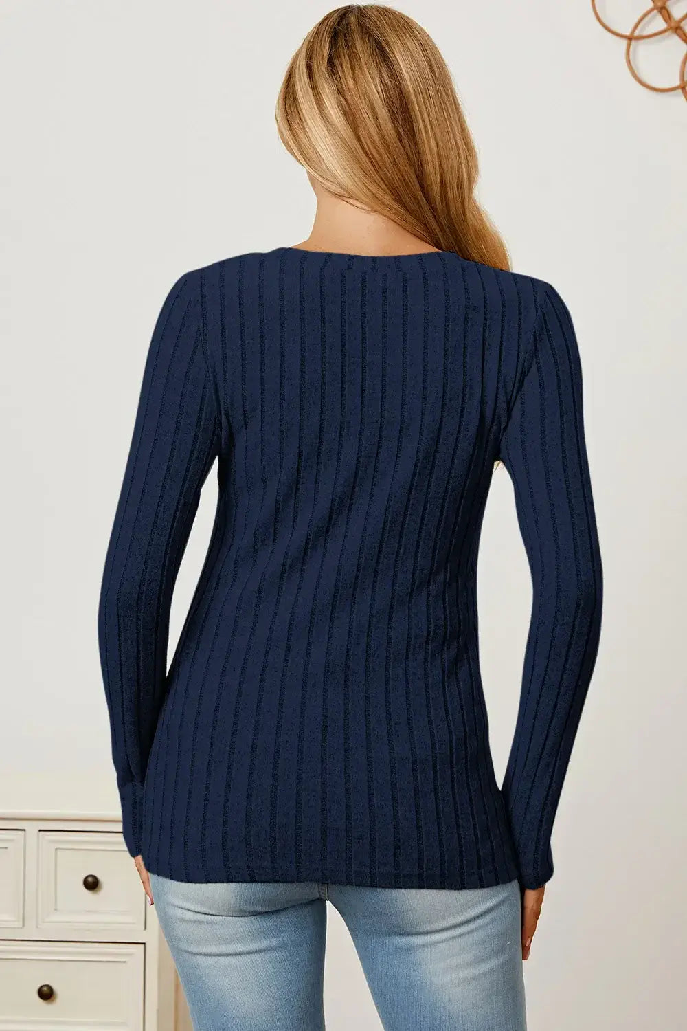 Basic Bae Full Size Ribbed V-Neck Long Sleeve T-Shirt - ShopBasicbae - Flyclothing LLC