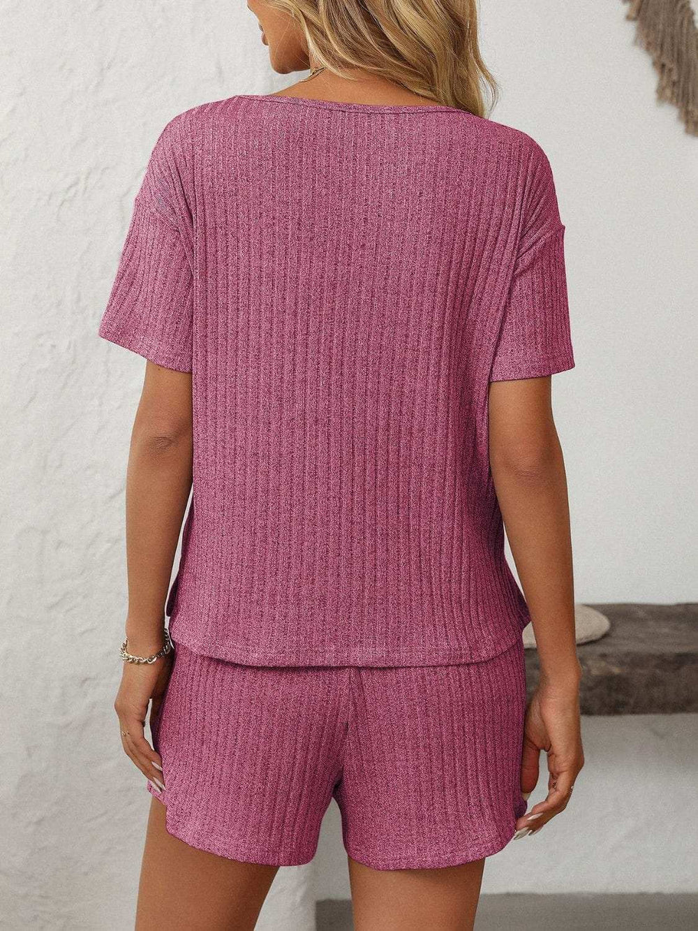 Mandy V-Neck Short Sleeve Top and Shorts Set - Trendsi - Flyclothing LLC