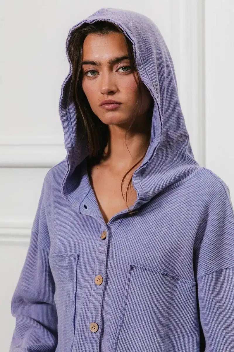 BiBi Washed Waffle Thermal Hooded Jacket - Trendsi - Flyclothing LLC
