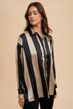 Annie Wear Striped Dropped Shoulder Button Up Shirt - Trendsi