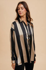 Annie Wear Striped Dropped Shoulder Button Up Shirt - Trendsi