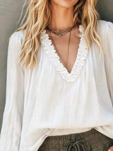 Frill V-Neck Long Sleeve Blouse - Trendsi - Flyclothing LLC