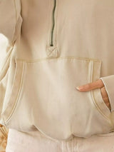 BiBi Stitch Detailed Elastic Hem Half Zip Fleece Hoodie - Trendsi - Flyclothing LLC