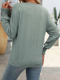 Textured Notched Lantern Sleeve T-Shirt - Trendsi - Flyclothing LLC