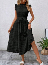 Tied Ruffled Cap Sleeve Midi Dress - Trendsi - Flyclothing LLC