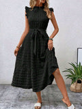 Tied Ruffled Cap Sleeve Midi Dress - Trendsi - Flyclothing LLC