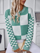 Color Block Round Neck Long Sleeve Sweater - Trendsi - Flyclothing LLC