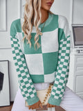 Color Block Round Neck Long Sleeve Sweater - Trendsi
