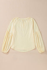 Embroidered Notched Long Sleeve Blouse - Trendsi - Flyclothing LLC