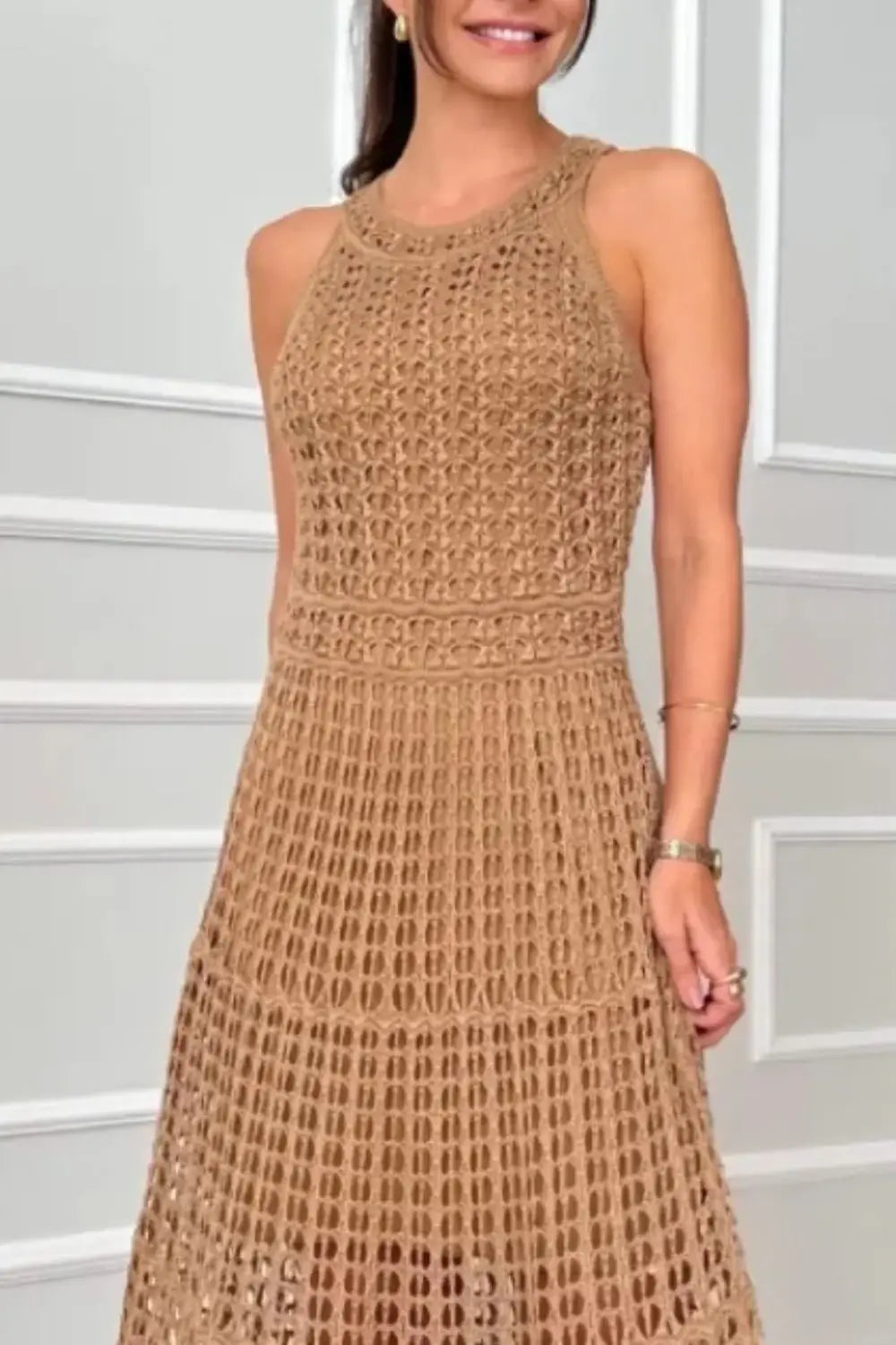 Hollowed-Out Sleeveless Maxi Dress - Trendsi - Flyclothing LLC