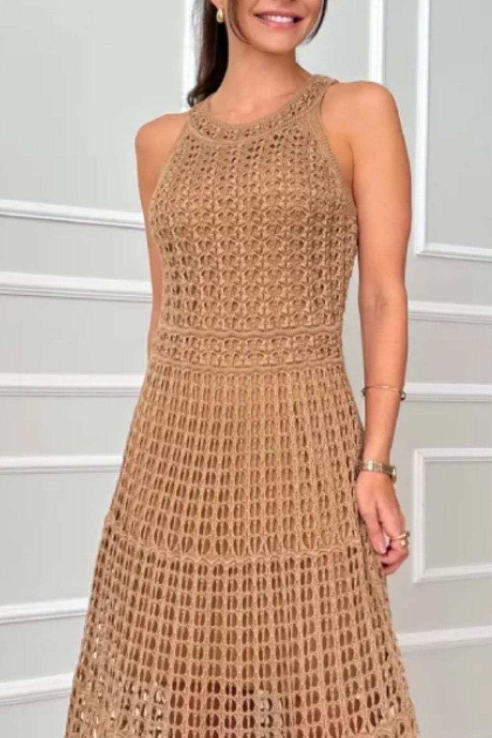 Hollowed-Out Sleeveless Maxi Dress - Trendsi - Flyclothing LLC