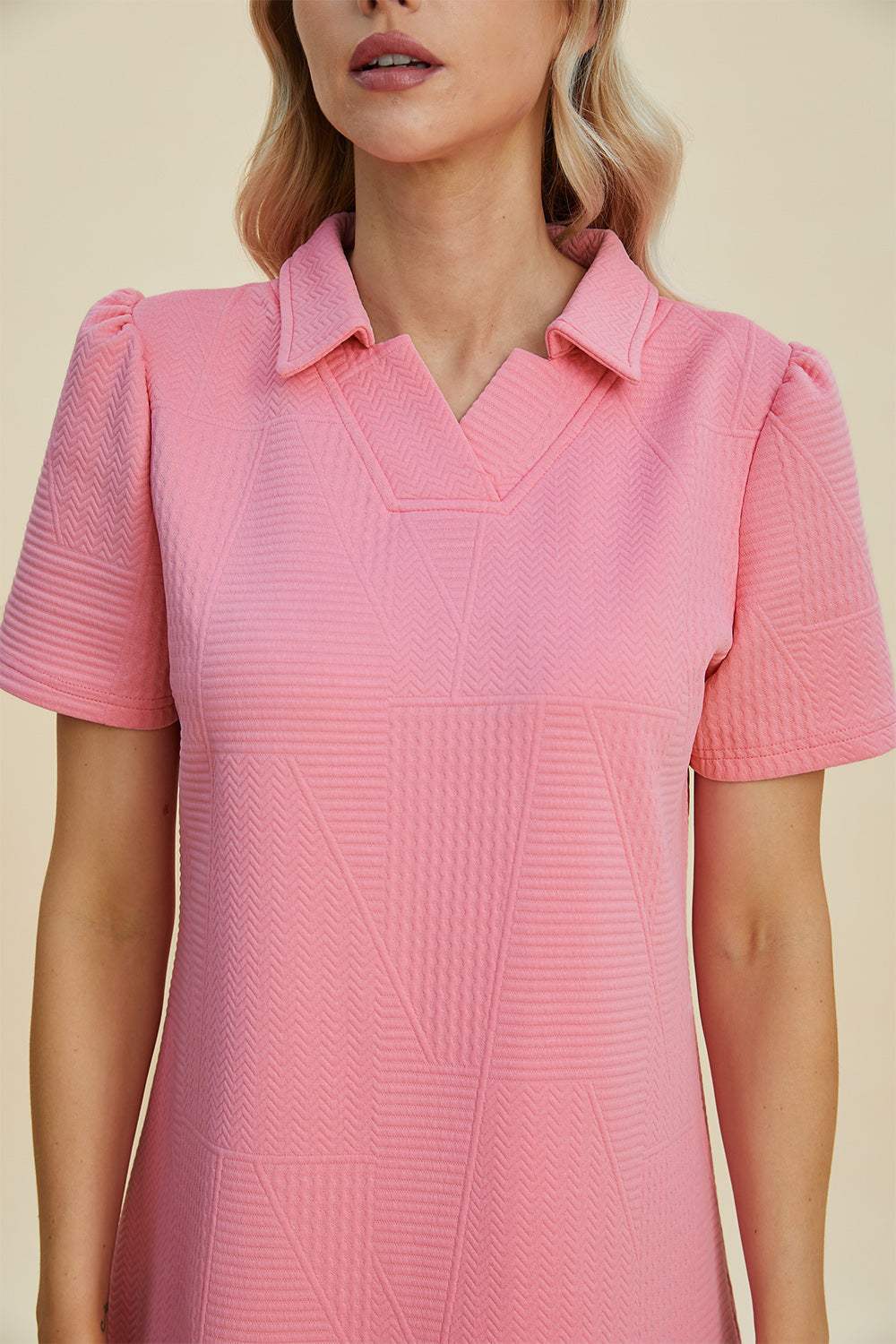 Double Take Full Size Texture Short Sleeve Dress - Trendsi - Flyclothing LLC