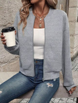 Texture Zip-Up Bomber Jacket - Trendsi - Flyclothing LLC