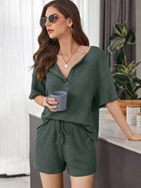 Full Size Waffle-Knit Dropped Shoulder Top and Shorts Set - Trendsi - Flyclothing LLC