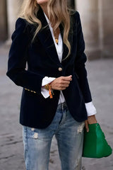 One Button Lapel Collar Long Sleeve Blazer - Trendsi - Flyclothing LLC
