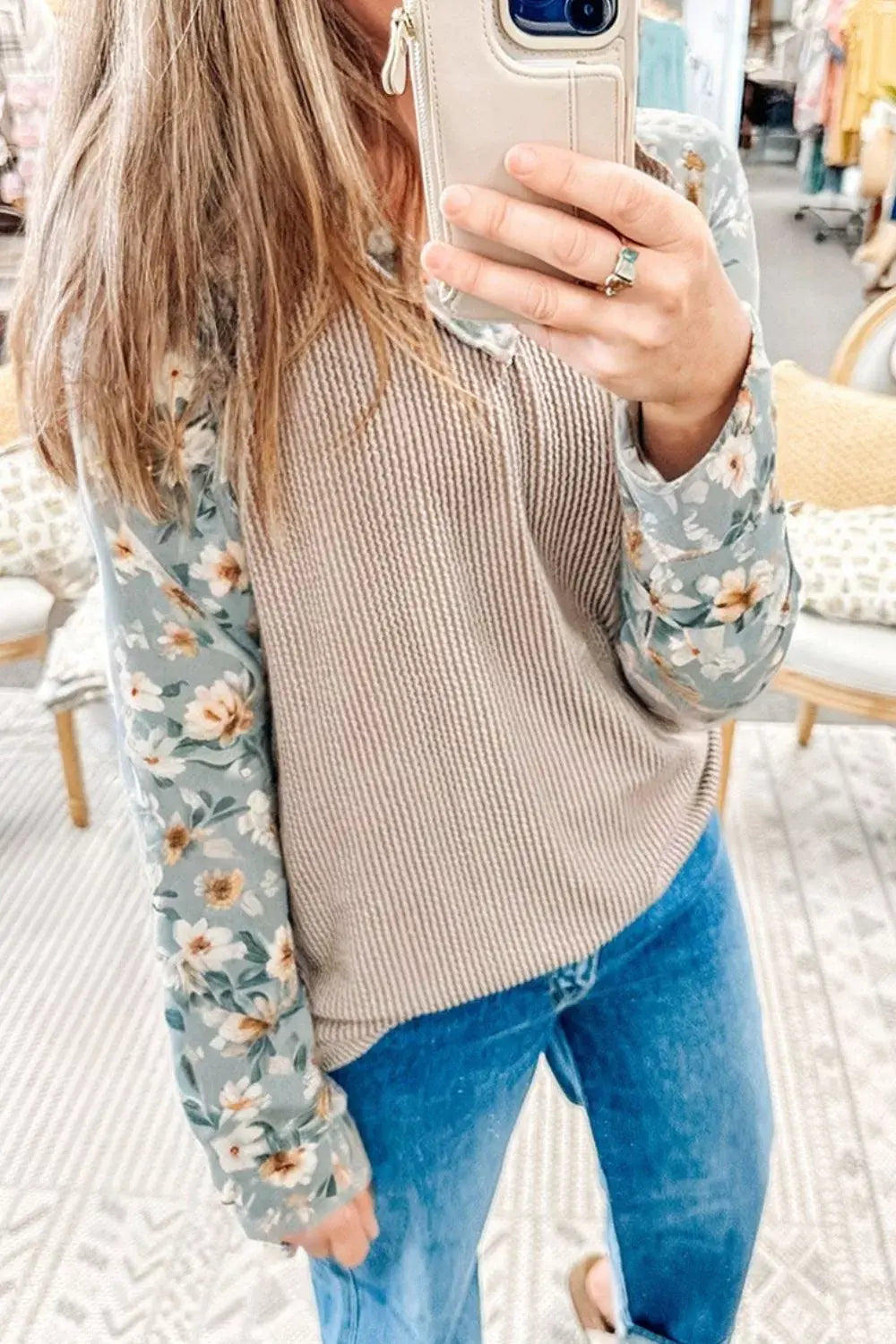 Floral Long Sleeve Round Neck Blouse - Trendsi - Flyclothing LLC