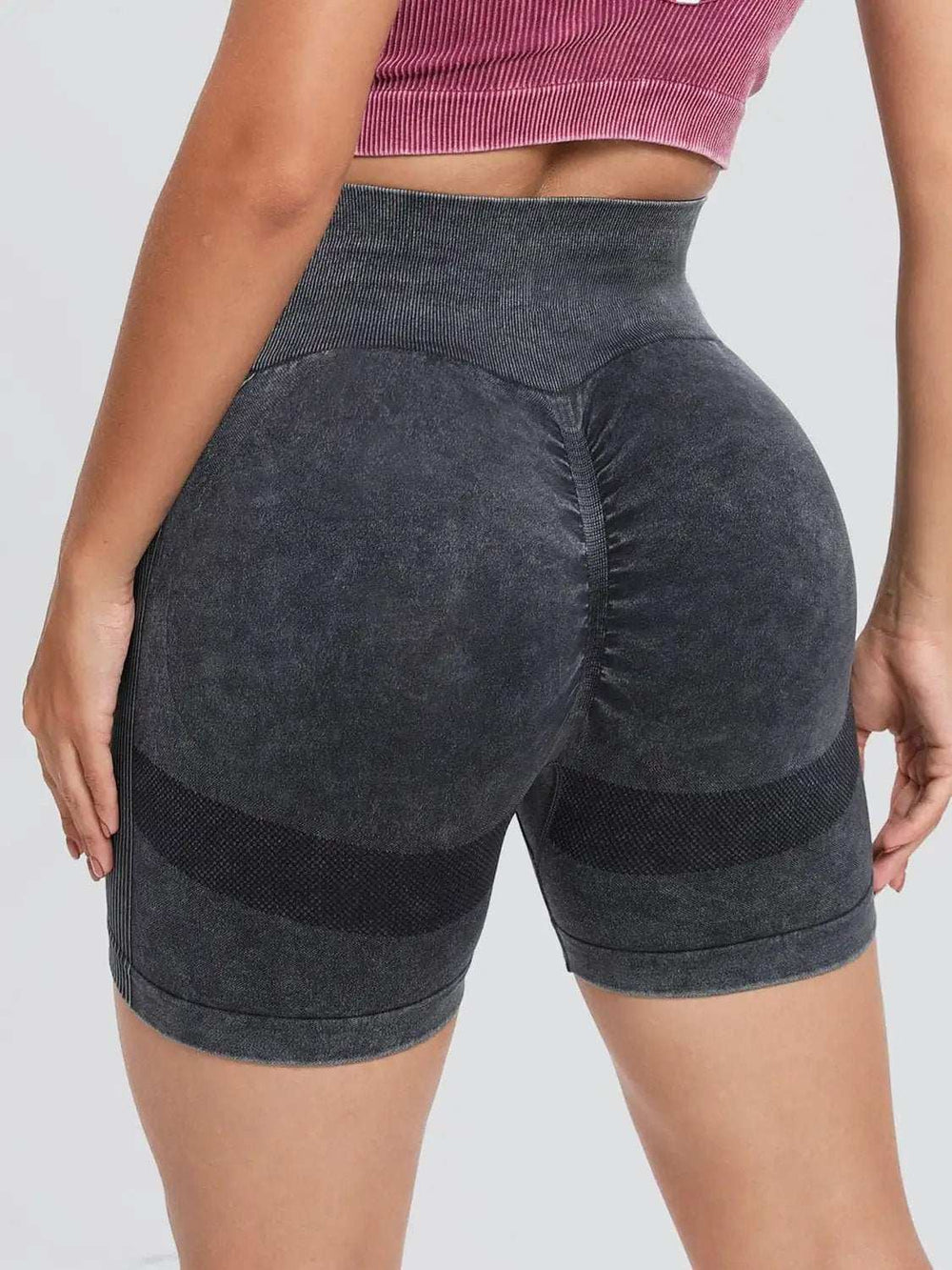 Washed High Waist Active Shorts - Trendsi - Flyclothing LLC