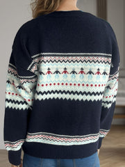 Contrast Round Neck Dropped Shoulder Sweater - Trendsi