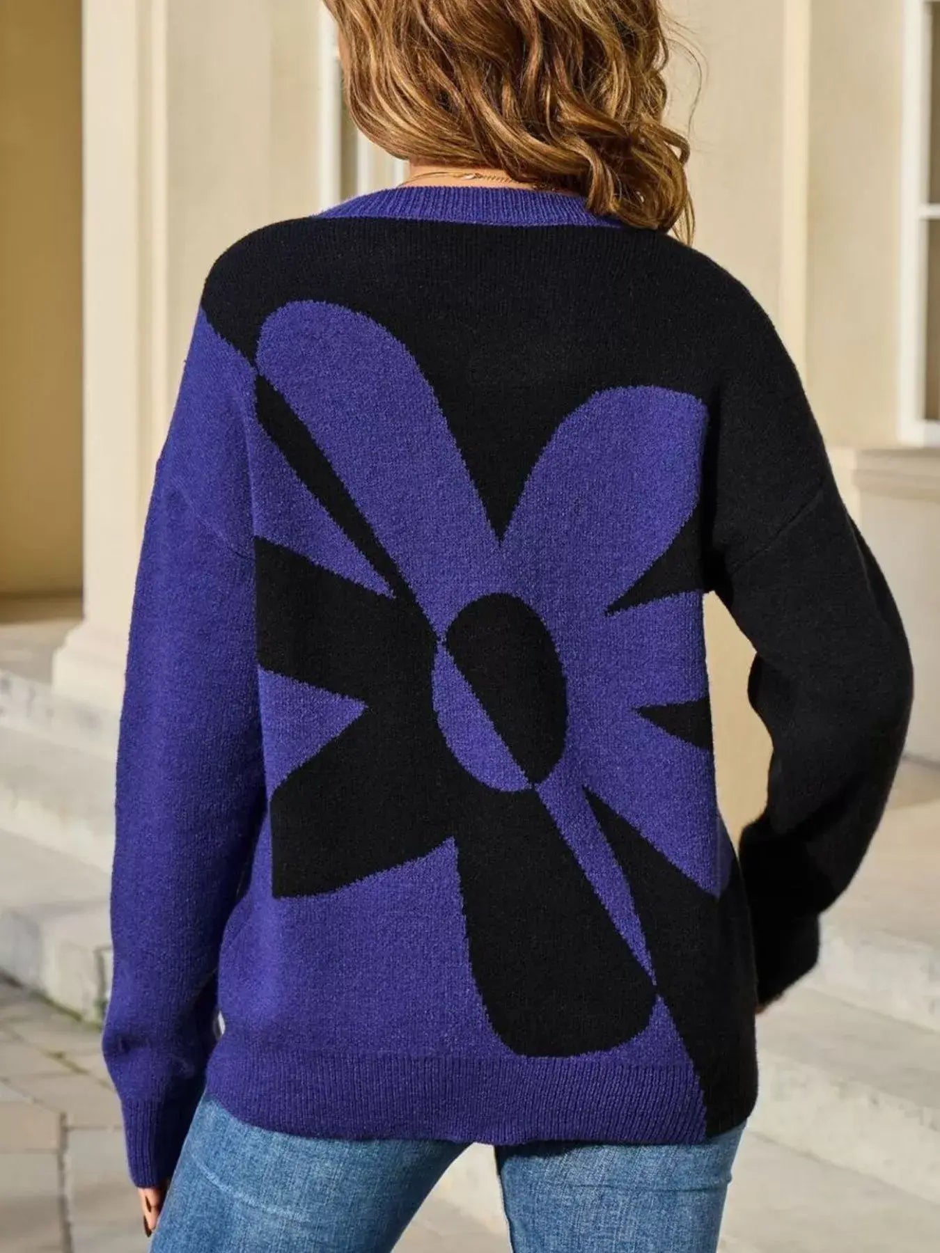 Floral Pattern Color Block Sweater - Trendsi - Flyclothing LLC