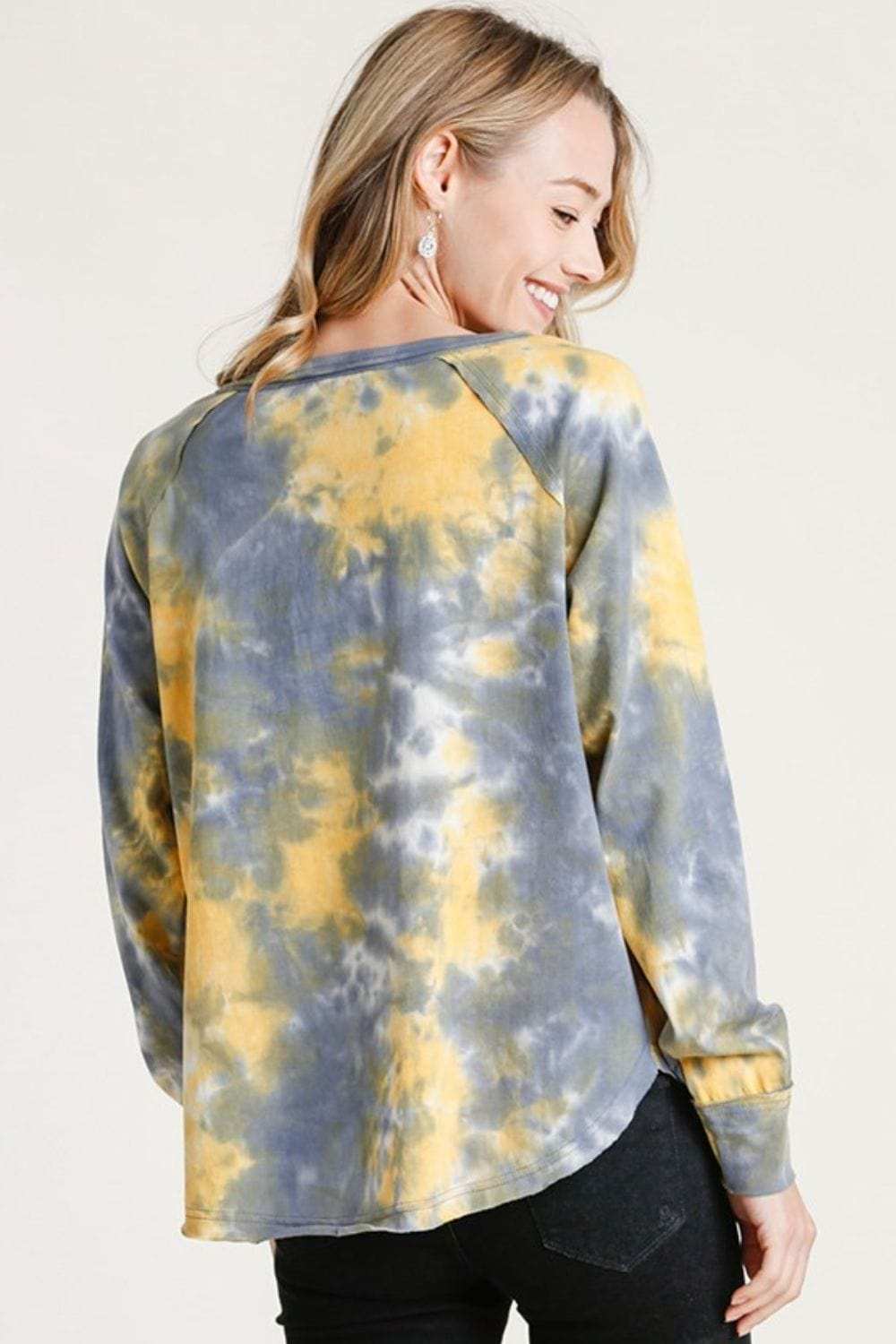 Umgee Full Size Tie Dye Button Front Long Raglan Sleeve Top Plus Size - Trendsi - Flyclothing LLC