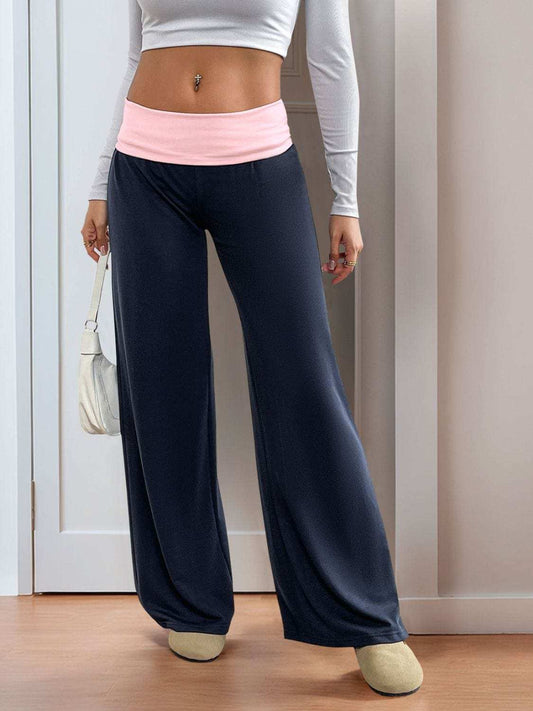 Perfee Contrast Wide Leg Pants - Trendsi - Flyclothing LLC
