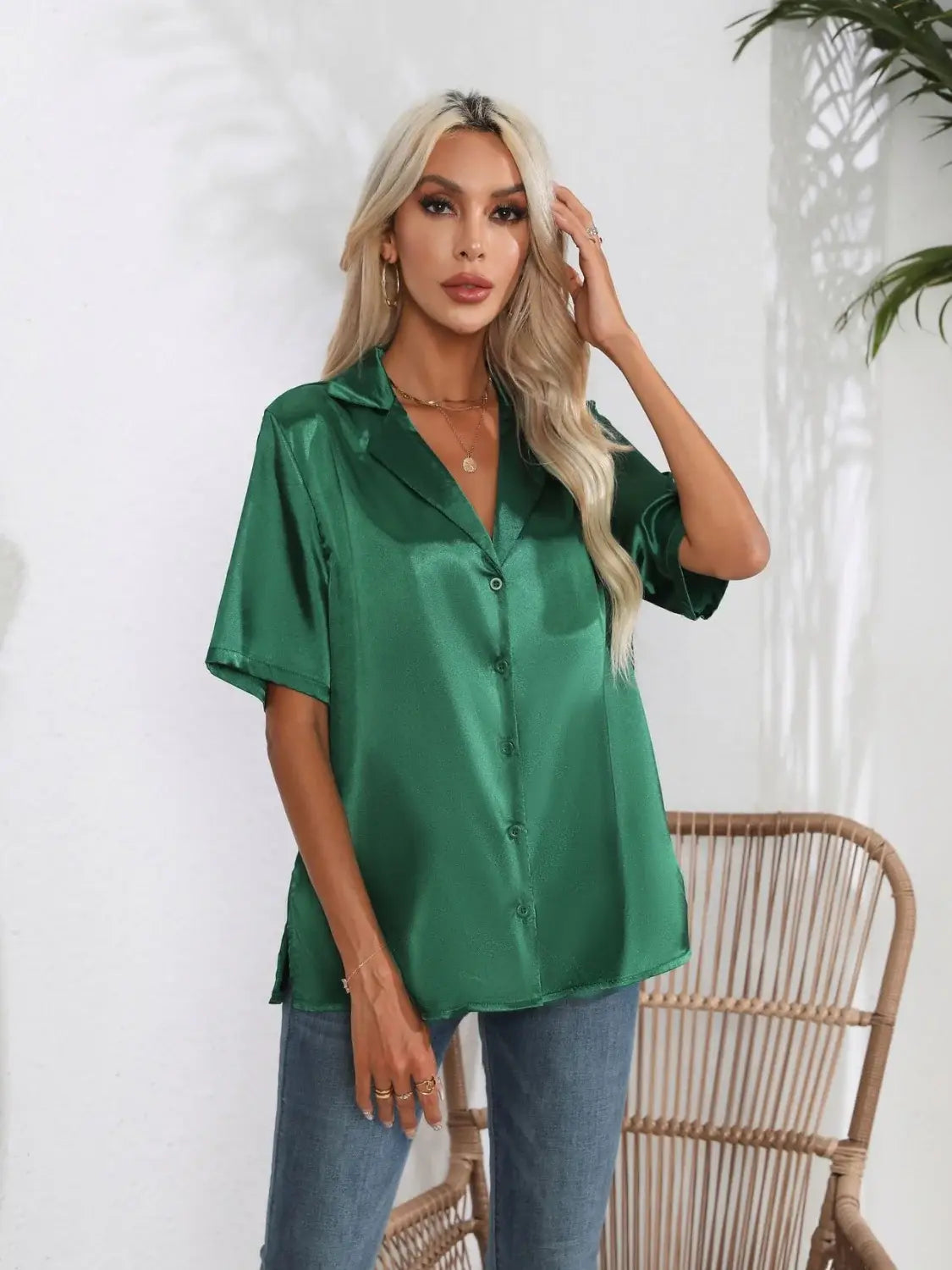 Button Down Short Sleeve Shirt - Trendsi - Flyclothing LLC