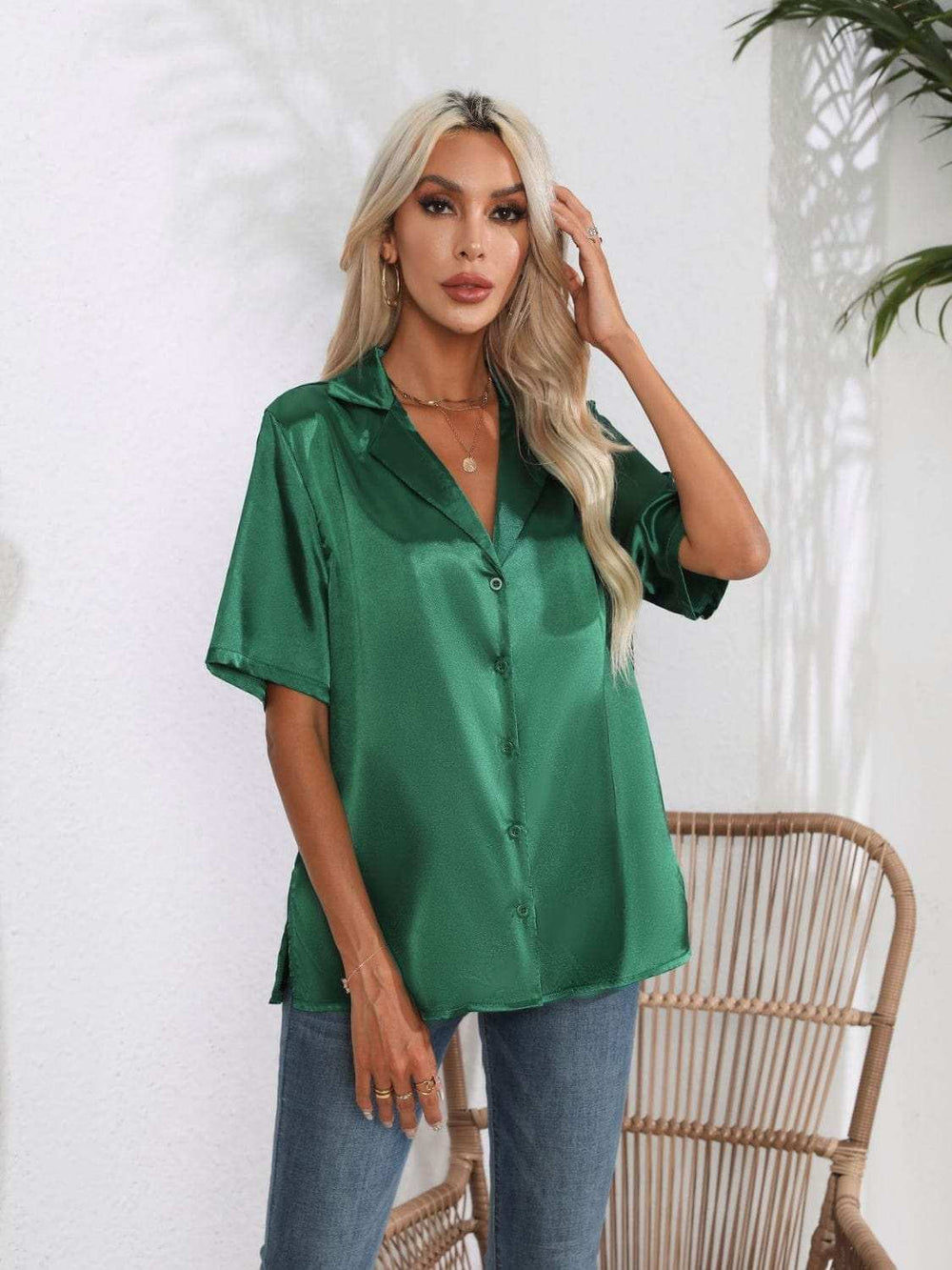 Button Down Short Sleeve Shirt - Trendsi - Flyclothing LLC