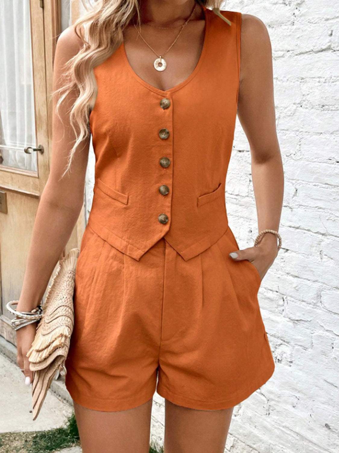 Scoop Neck Sleeveless Top and Shorts Set - Trendsi - Flyclothing LLC
