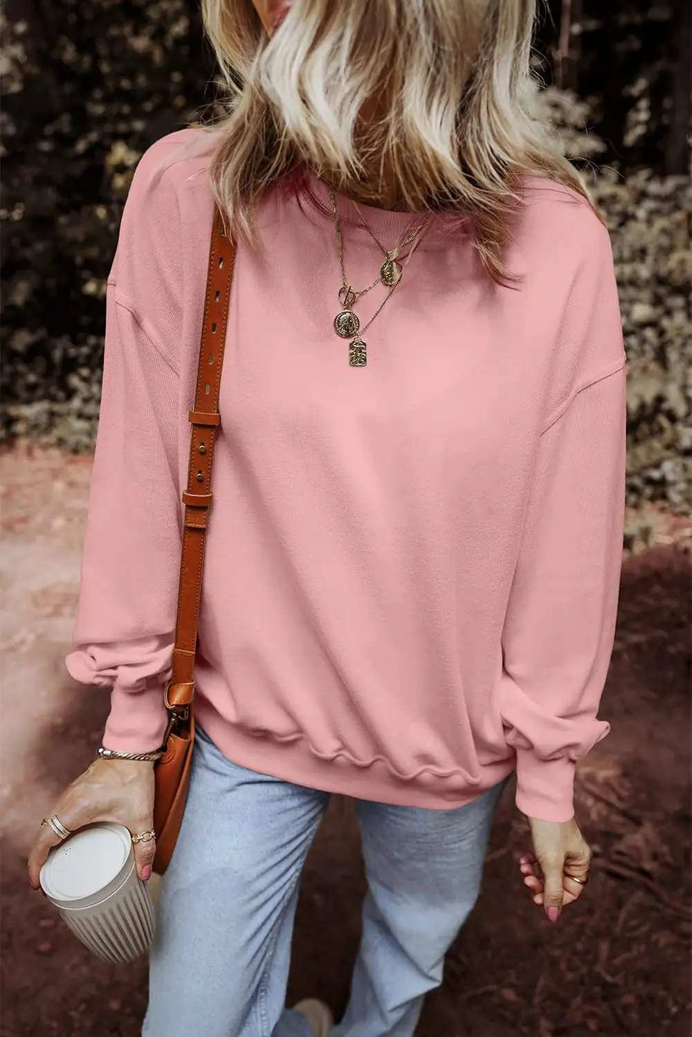 Round Neck Long Sleeve Sweatshirt - Trendsi - Flyclothing LLC