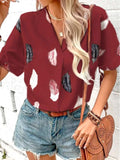 Full Size Printed Collared Neck Short Sleeve Blouse - Trendsi - Flyclothing LLC