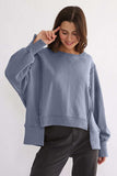 Exposed Seam High-Low Long Sleeve Sweatshirt - Trendsi - Flyclothing LLC
