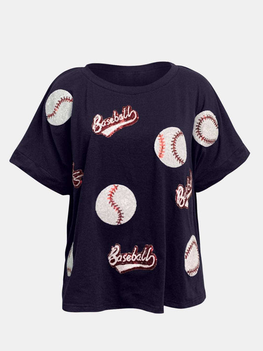 Baseball Round Neck Half Sleeve T-Shirt - Trendsi - Flyclothing LLC