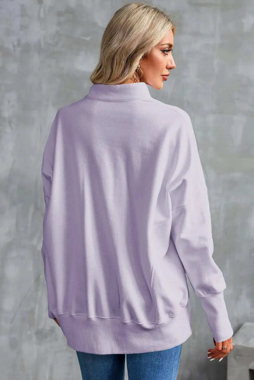 Half Zip Pocketed Dropped Shoulder Sweatshirt - Trendsi - Flyclothing LLC
