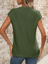 V-Neck Short Sleeve Knit Top - Trendsi - Flyclothing LLC