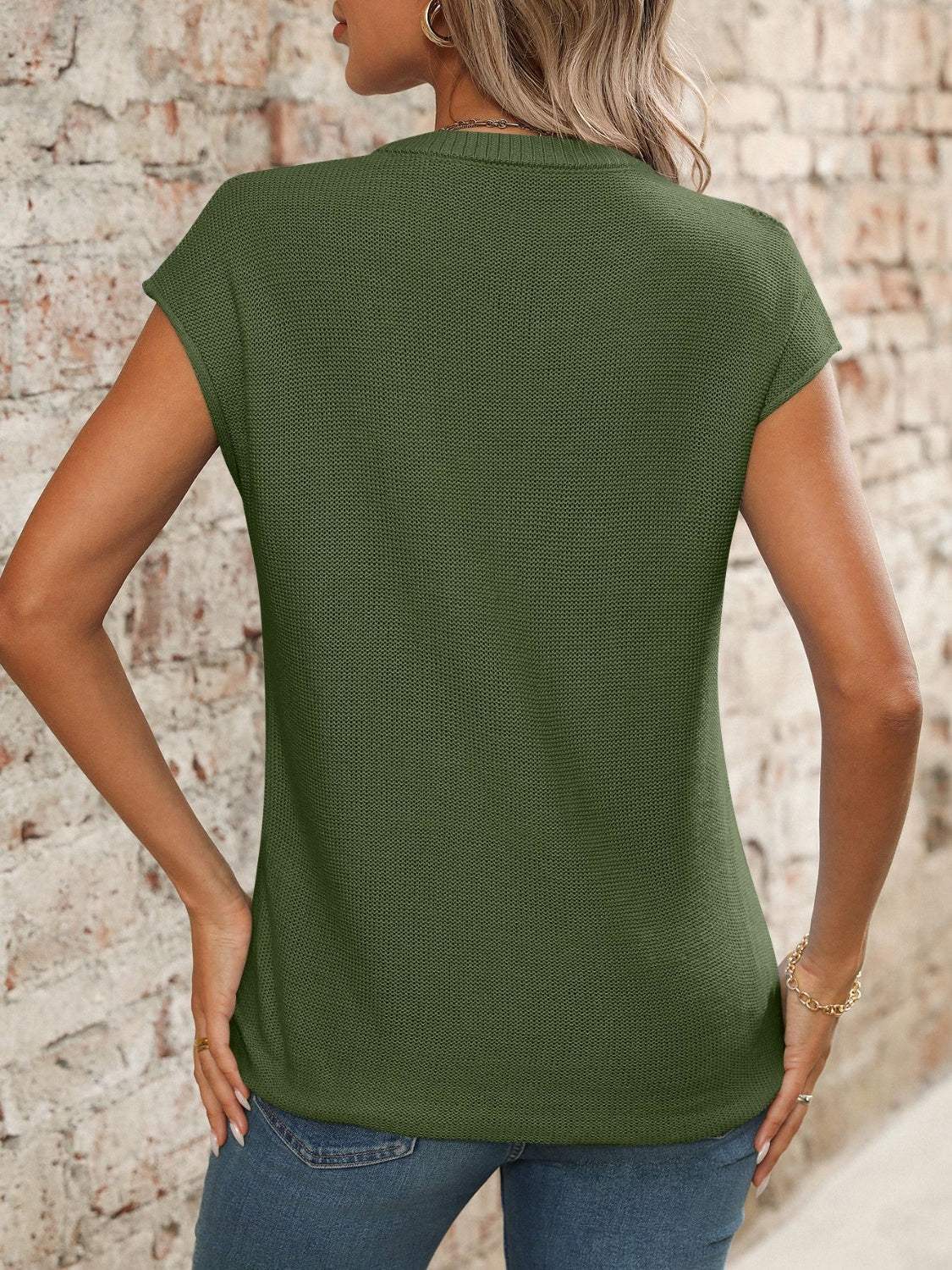 V-Neck Short Sleeve Knit Top - Trendsi - Flyclothing LLC