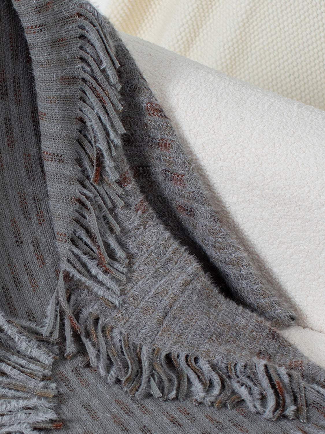 Fringe Open Front Half Sleeve Poncho - Trendsi - Flyclothing LLC