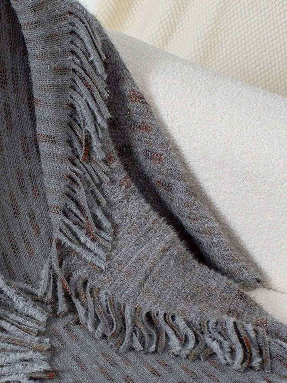 Fringe Open Front Half Sleeve Poncho - Trendsi - Flyclothing LLC