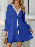 Tassel V-Neck Flounce Sleeve Dress - Trendsi