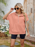 Half Zip Short Sleeve Hooded Top - Trendsi - Flyclothing LLC