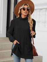 Slit Mock Neck Long Sleeve T-Shirt - Trendsi - Flyclothing LLC