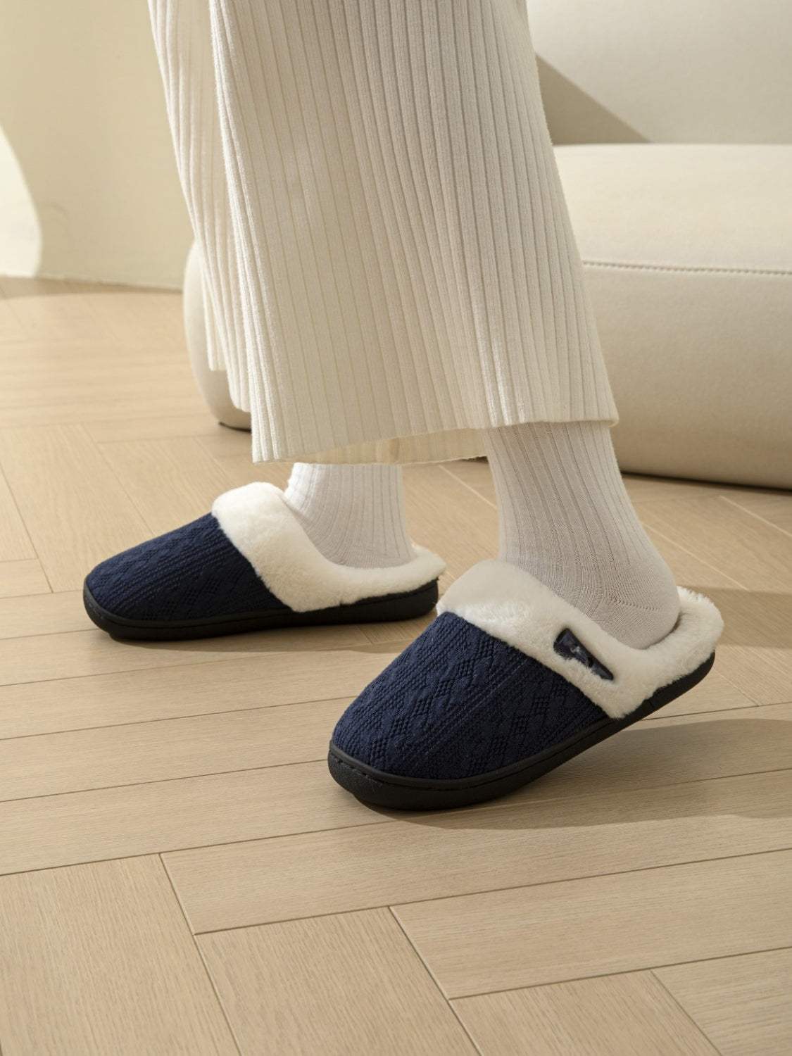 Horn Buckle Furry Texture Flat Slippers - Trendsi - Flyclothing LLC