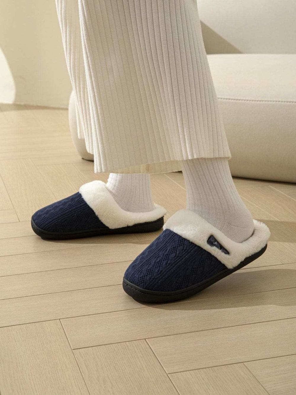 Horn Buckle Furry Texture Flat Slippers - Trendsi - Flyclothing LLC