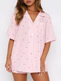 Valentine's Day Printed Collared Neck Short Sleeve Top and Shorts Set - Trendsi