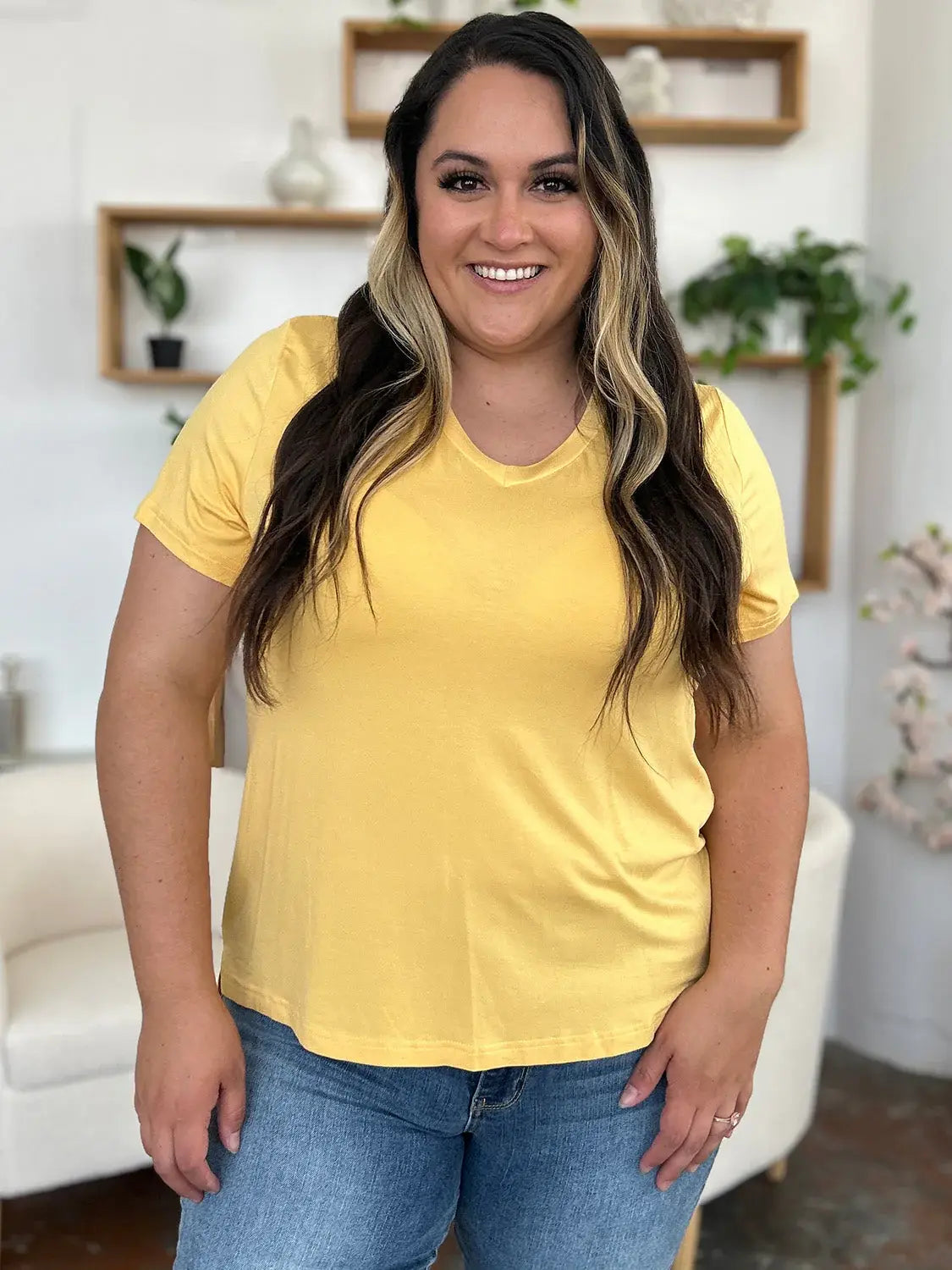 Basic Bae Bamboo Full Size V-Neck High-Low T-Shirt - ShopBasicbae - Flyclothing LLC