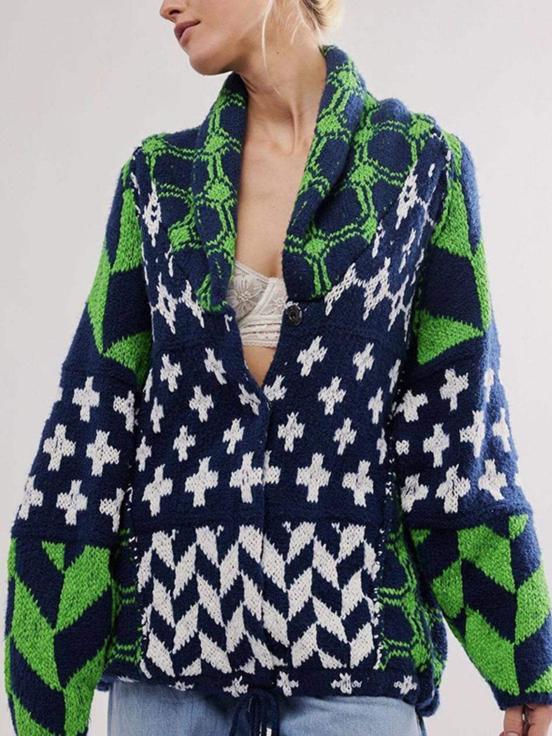Collared Neck Long Sleeve Cardigan - Trendsi - Flyclothing LLC