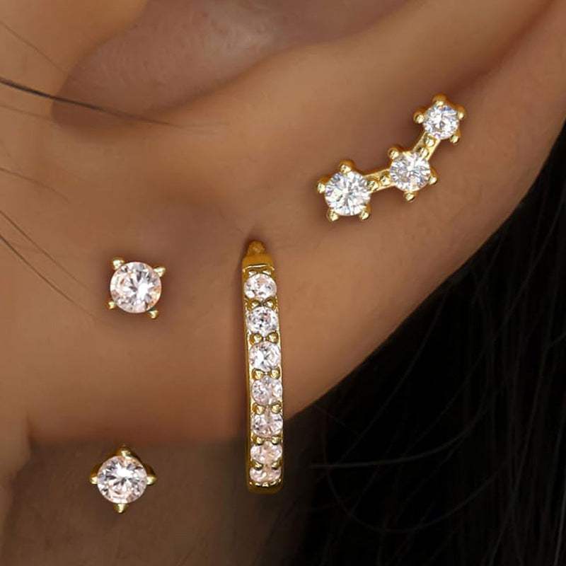 Womens Brass Earrings Set With Silver Needles And Real Gold Plating - My Store - Flyclothing LLC