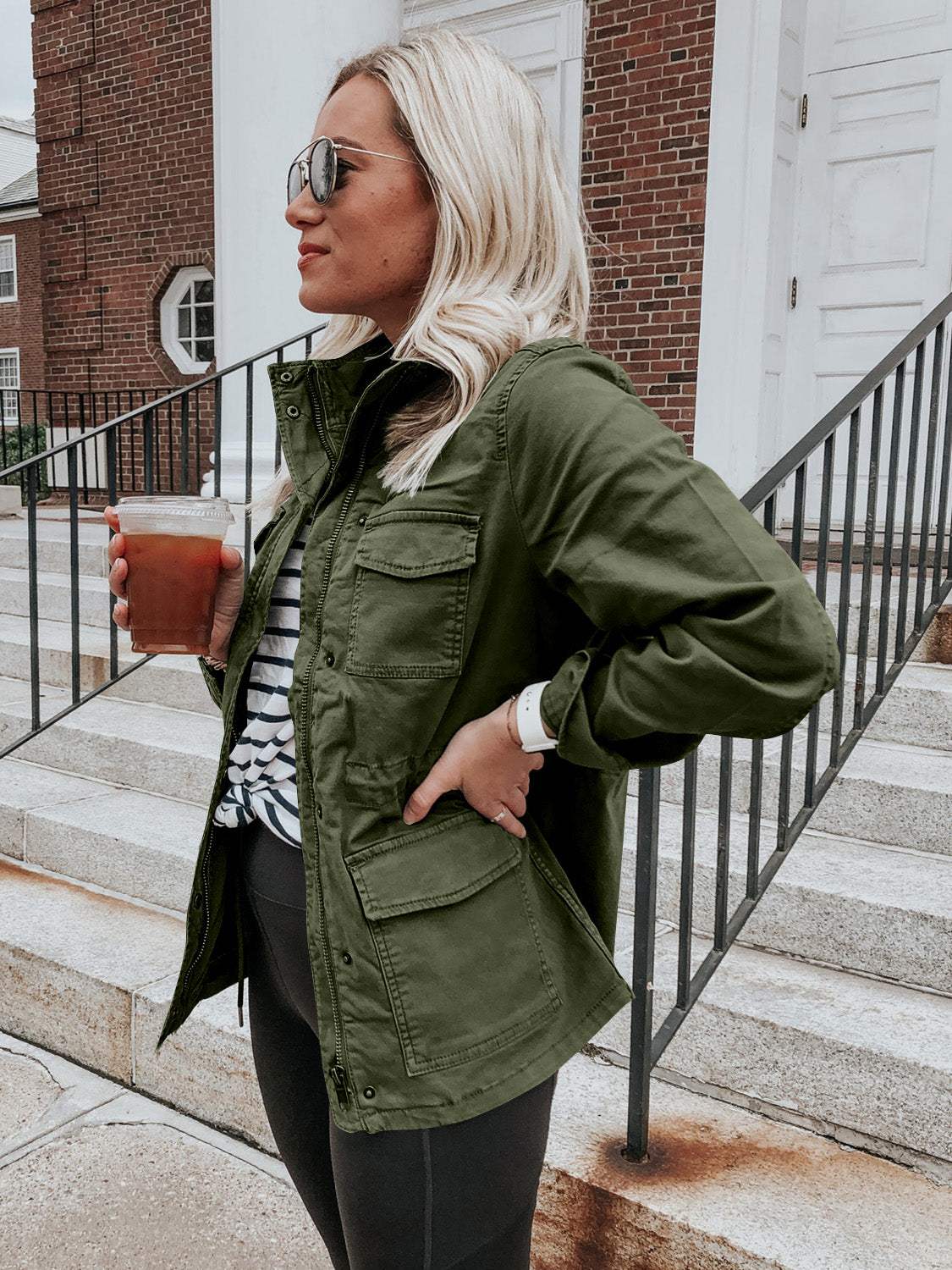 Pocketed Long Sleeve Zip Up Jacket - Trendsi - Flyclothing LLC